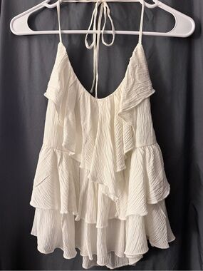 Japna Cream Ruffled Tiered Halter Top
